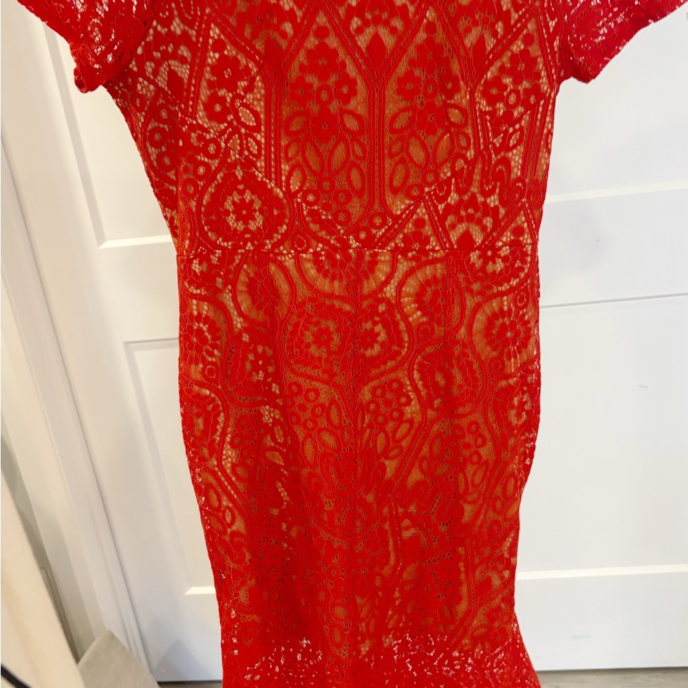Eve Vibrant Red Lace Midi Dress